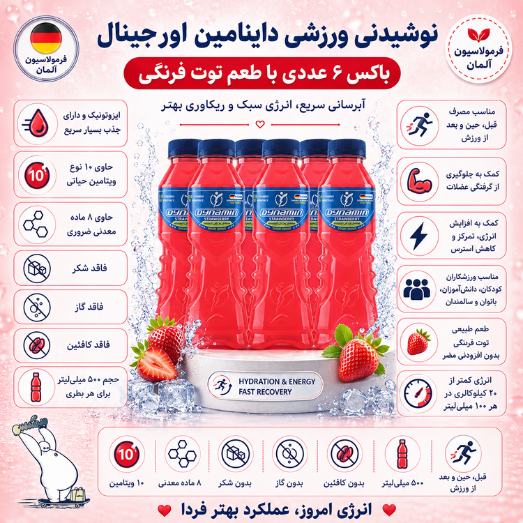 نوشیدنی ورزشی داینامین توت فرنگی باکس ۶ عددی