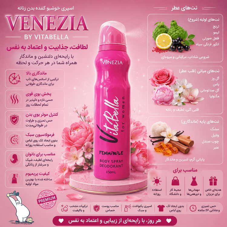 اسپری خوشبو کننده بدن زنانه ونیزیا ویتابلا VENEZIA | اورجینال
