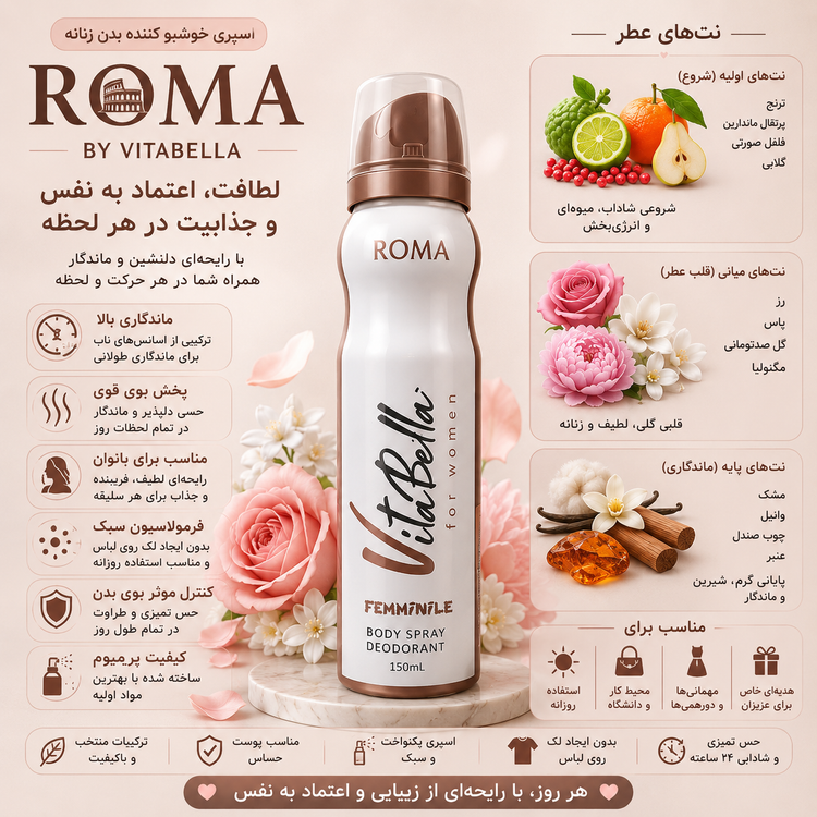 اسپری خوشبو کننده بدن زنانه ROMA ویتابلا | اورجینال