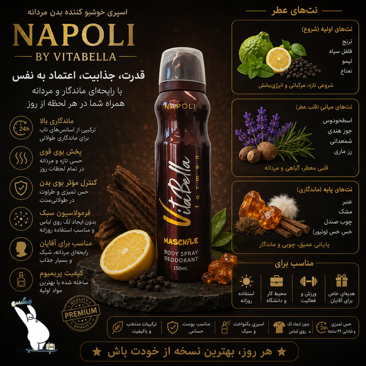 اسپری خوشبو کننده بدن مردانه NAPOLI ویتابلا | اورجینال