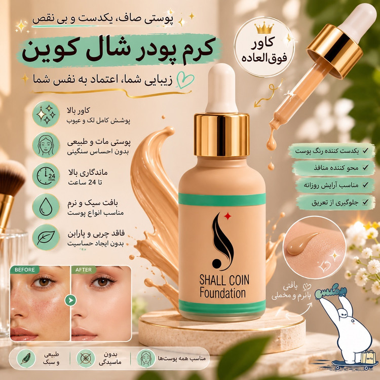 کرم پودر شال کوین شماره 01،02،03،04،05،06،07 | پوشش بالا